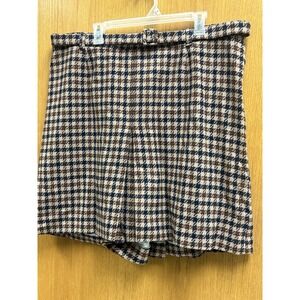 Vintage Pendleton Houndstooth Plaid Skort Shorts Skirt  Belted  Large/XL Wool